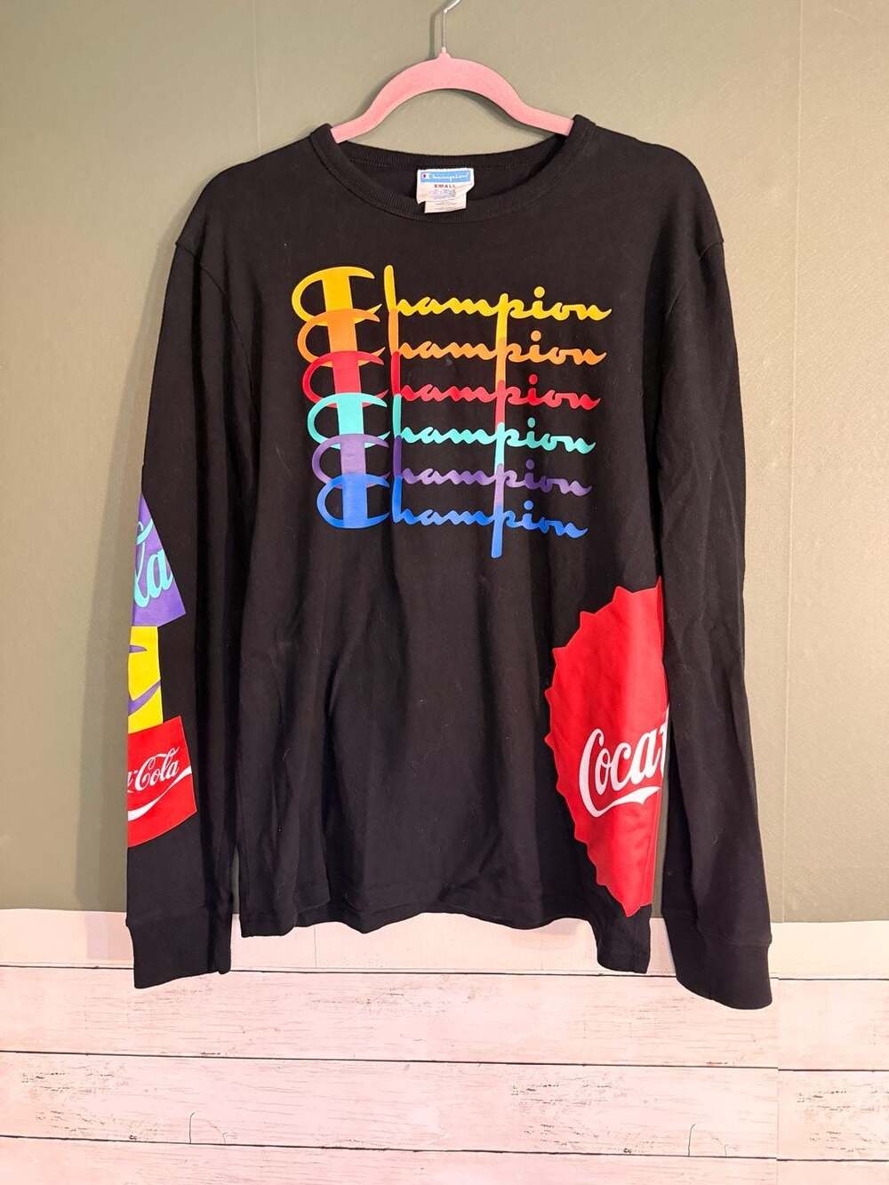 Champion x Coca-Cola Long Sleeve Graphic T-Shirt Black Size Small